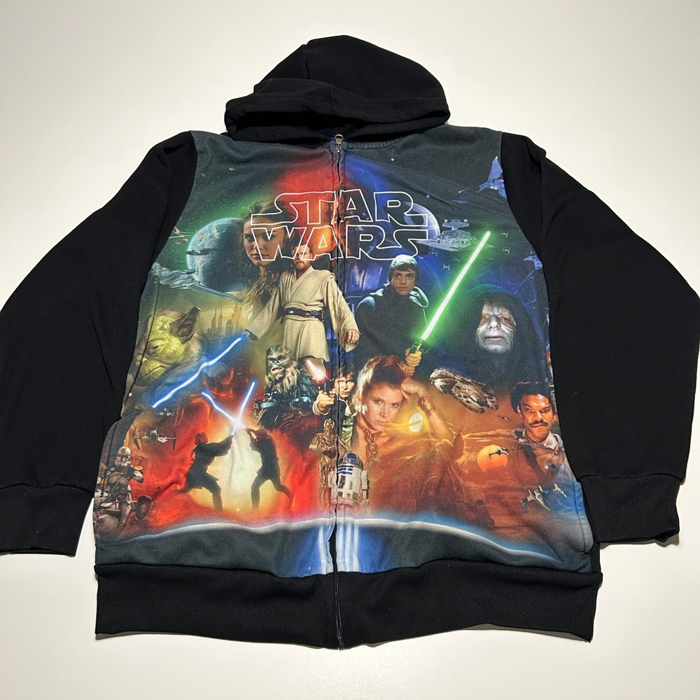 Star Wars Character Collage Full Zip Hoodie Black Mens Large L Collage Graphic